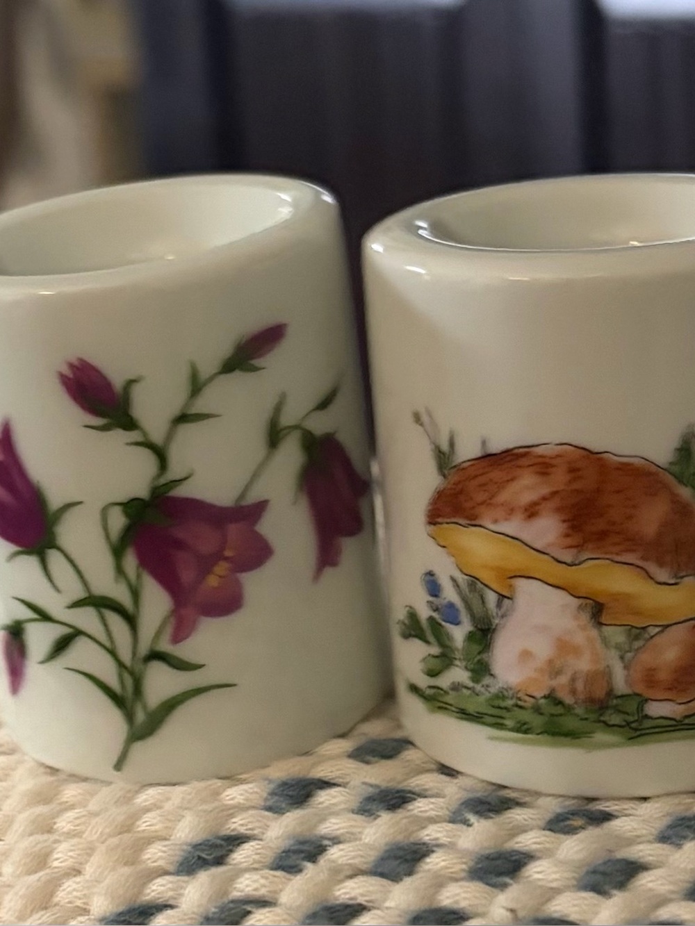 Funny design miniature porcelain candle holders featuring bellflowers&mushrooms